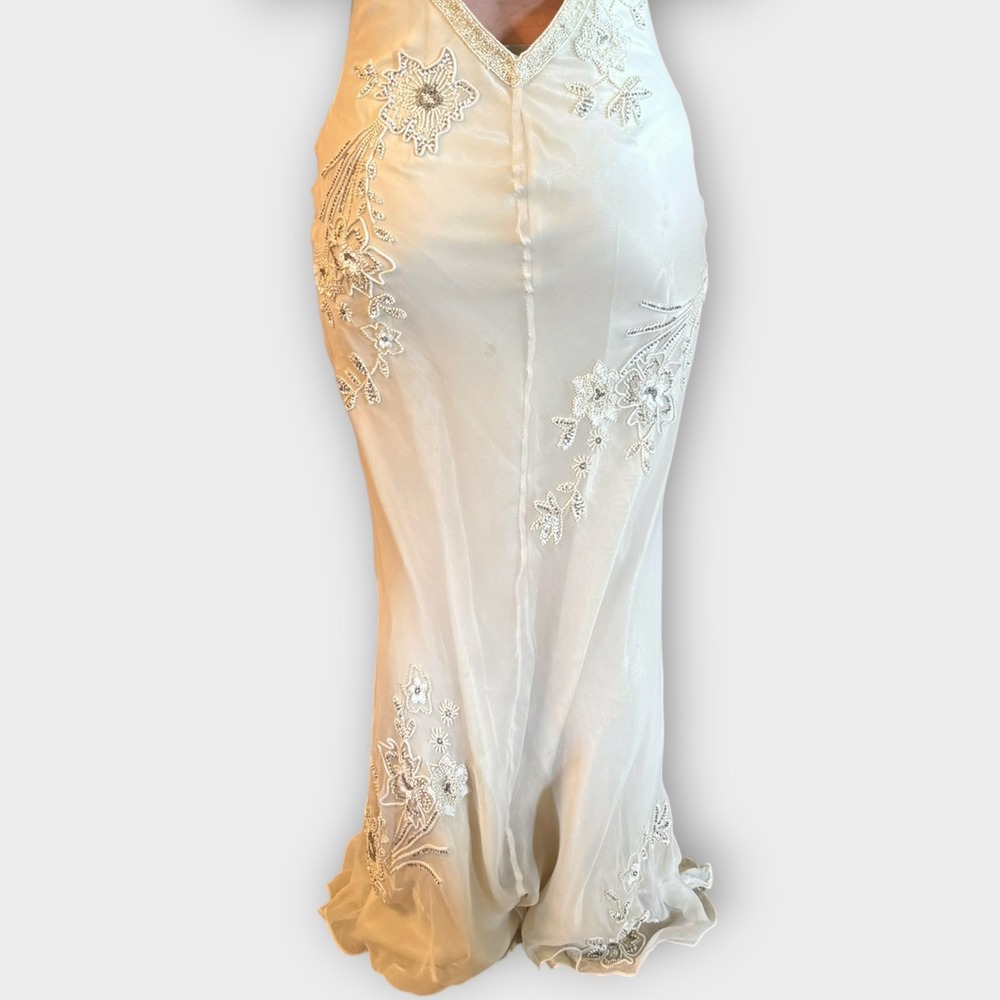 VTG Scala Silk Slip Dress Wedding Formal Beads Sequins Embroidery Ivory Sz Large - Picture 4 of 16